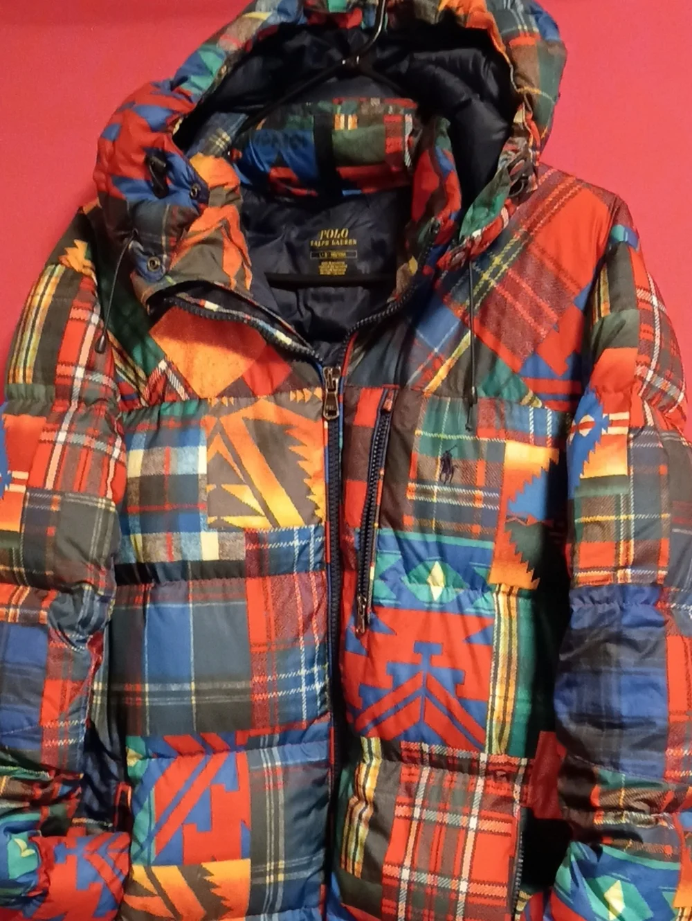 Polo by Ralph Lauren Red, Blue & Green Plaid Geo Puffer Jacket
